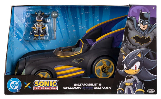 DC x Sonic - The Hedgehog Actionfigur mit Fahrzeug Shadow Batman & Batmobile 6 cm