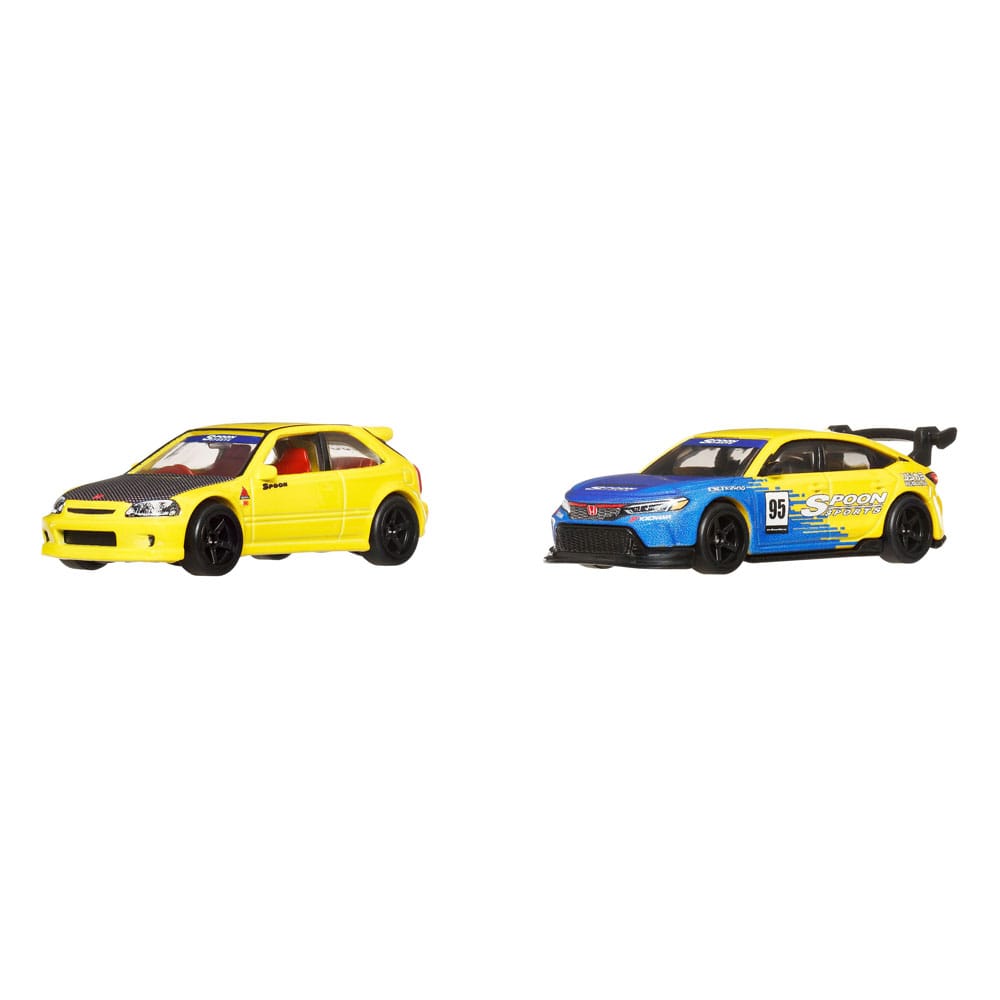 Hot Wheels Premium Car Culture Diecast Modellautos 2er-Pack 1/64 '99 Honda Civic Type R (EK9) & Honda Civic Type R
