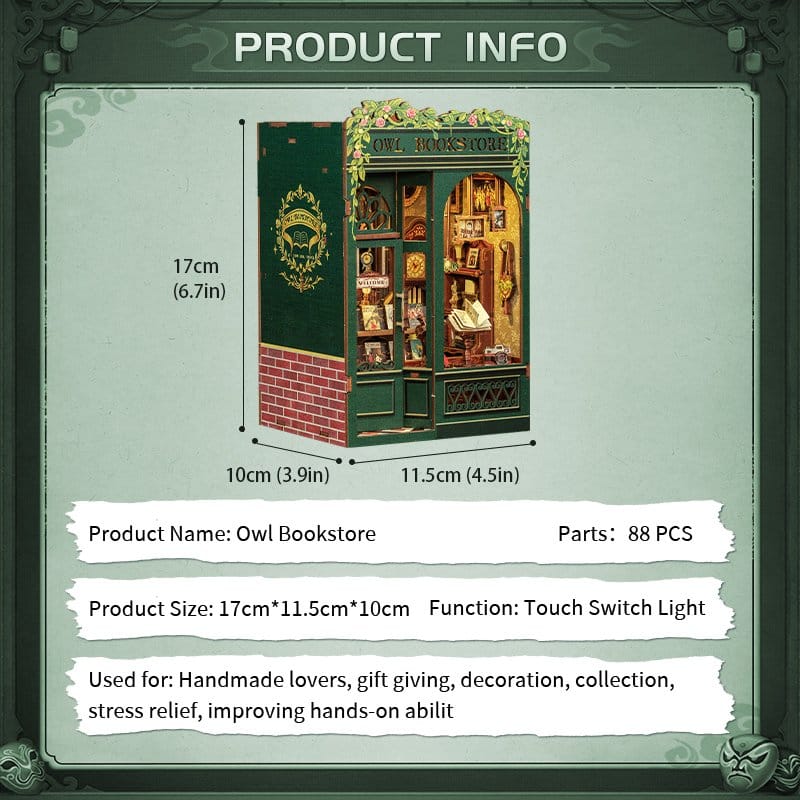 Book Nook Owl Bookstore 17 x 12 cm