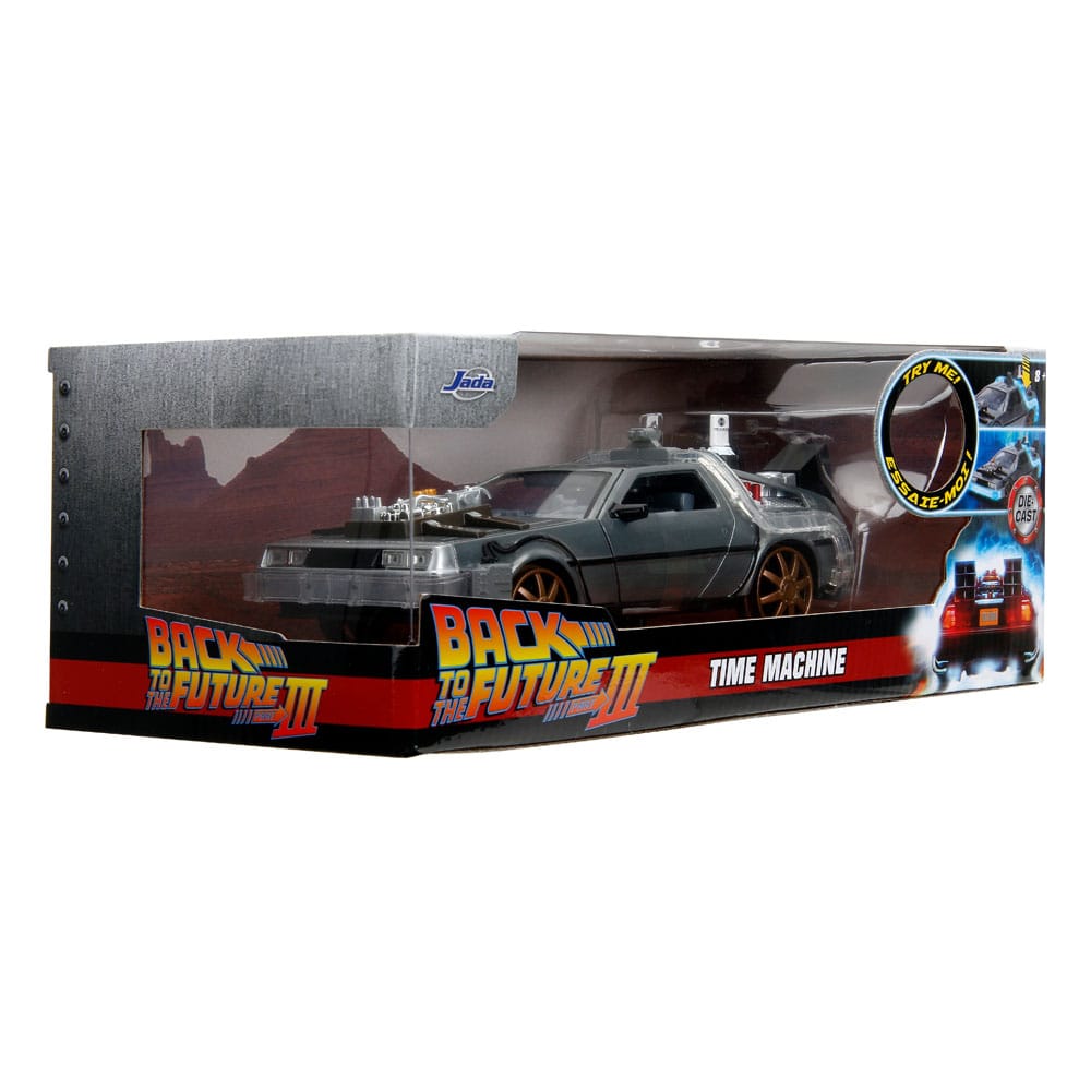 Zurück in die Zukunft III Hollywood Rides Diecast Modell 1/24 DeLorean Time Machine Railroad Wheels