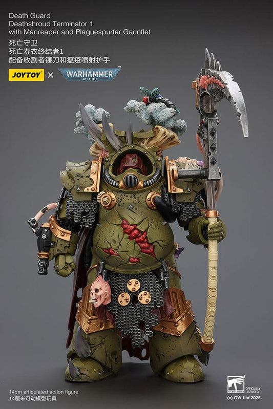 Warhammer 40k Actionfigur 1/18 Death Guard Deathshroud Terminator 1 with Manreaper and Plaguespurter Gauntlet 14 cm