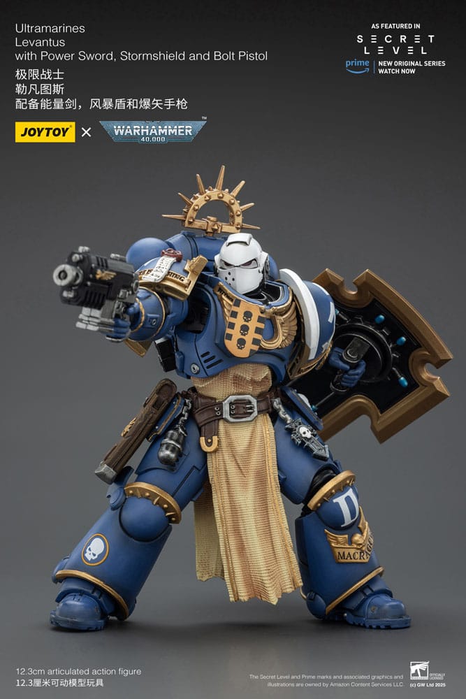 Warhammer 40,000 Actionfigur Ultramarines Levantus with Power Sword, Stormshield and Bolt Pistol 13 cm