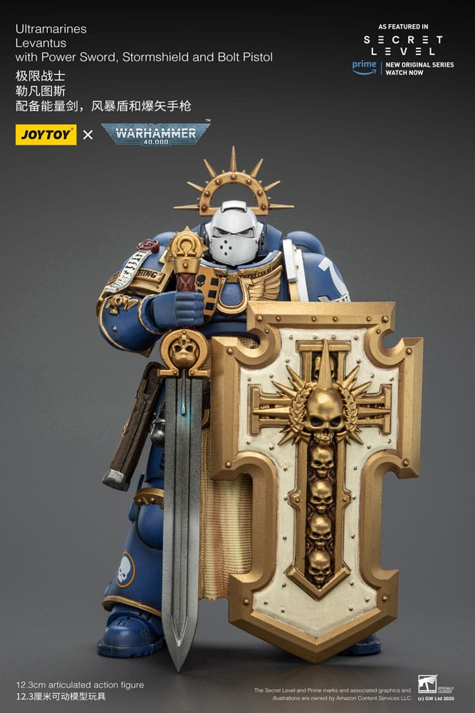 Warhammer 40,000 Actionfigur Ultramarines Levantus with Power Sword, Stormshield and Bolt Pistol 13 cm