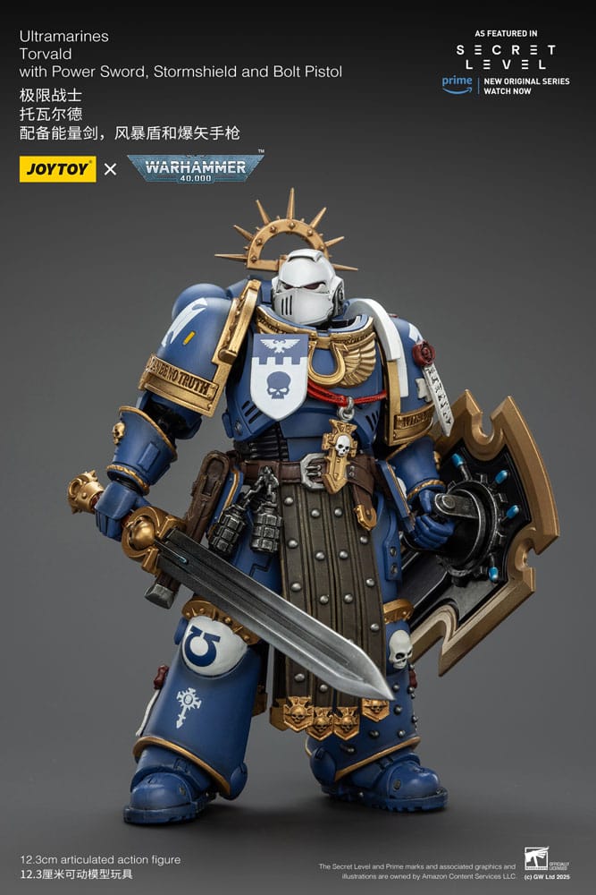 Warhammer 40,000 Actionfigur Ultramarines Torvald with Power Sword, Stormshield and Bolt Pistol 13 cm