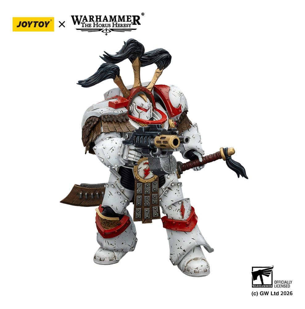 Warhammer 40,000 Actionfigur White Scars Legion Praetor in Cataphractii Terminator Armour with Cyber Hawk Chogorian sword and combi-melta 14 cm
