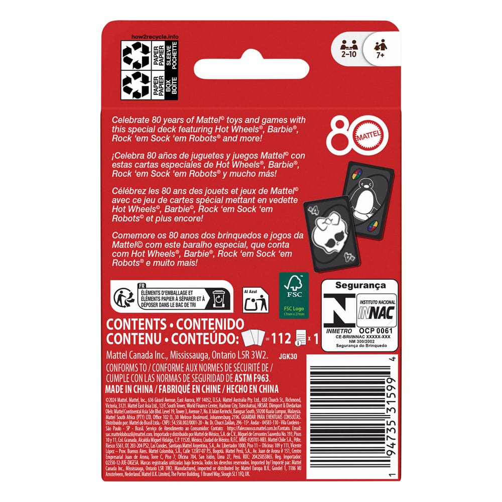 Mattel 80th Anniversary UNO Kartenspiel Ruby Red